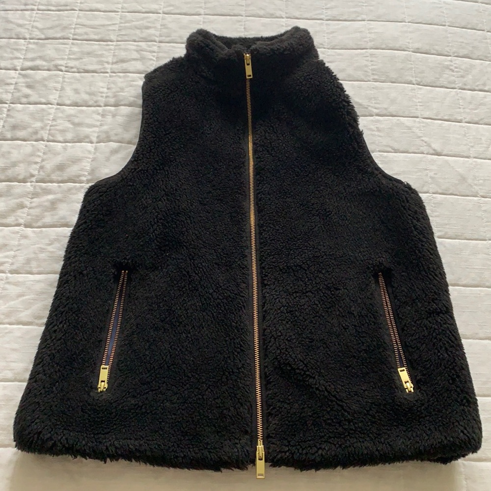Gently worn black J Crew faux fur vest